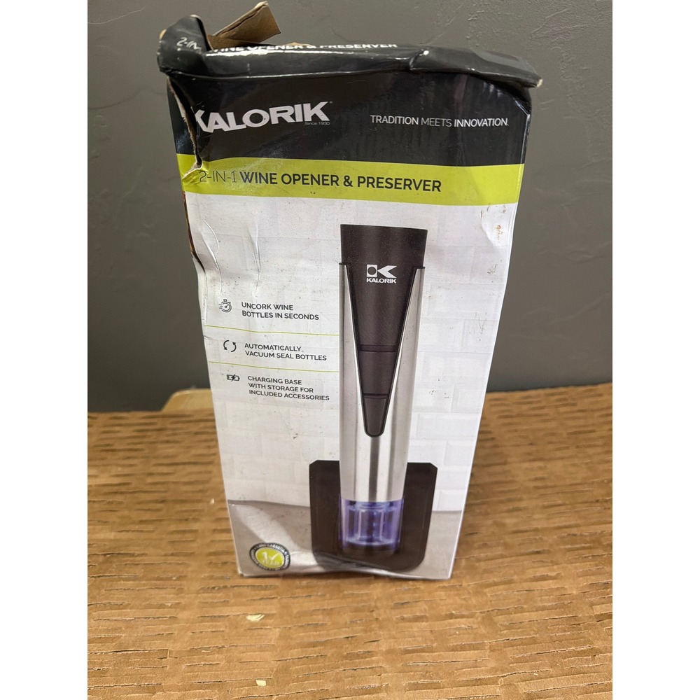Kalorik 2-in-1 Electric Wine Opener and Preserver Cordless Rechargeable Silver